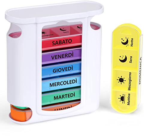 Opret Portapillole Settimanale ITALIANO, Portapillole Giornaliero Grande, Porta Pillole Settimanale a 28 Scomparti, Organizer per Pillole da Viaggio