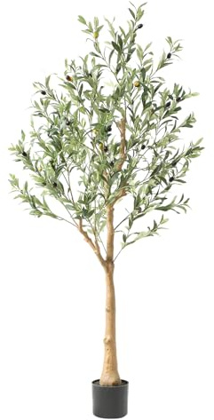 Nafresh Hoher künstlicher Olivenbaum, 152,4 cm, realistische Textur, für drinnen und draußen, für Zuhause, Büro, Wohnzimmer, Schlafzimmer, Foyer