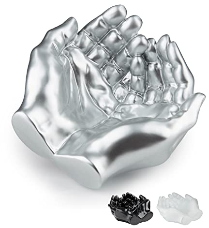 Tapeera Hand Shaped Succulent Planter Pot - Crystal Holder Display - Air Plant Holder Hand Planter - Giving Hands Sculpture Decor - Key Bowl Ring Dish Trinket Dish Candy Dish - Candle Holder (Silver)