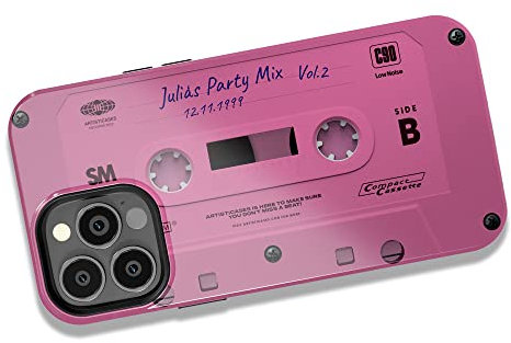 Artisticases Custodia a cassetta retrò personalizzata, mixtape audio personalizzato, compatibile con iPhone 17 Air, 16 Pro Max, 15 Plus, 14, 13 Mini, 12, 11, X/XS Max, XR, 7/8, rosa acceso