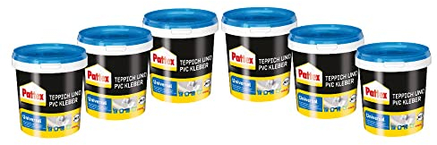 Pattex Teppich und PVC Kleber Universal, starker Kleber für PVC-Beläge & Teppiche, Teppichkleber für Fußbodenheizung geeignet, stuhlrollenfester Klebstoff, 6 x 1kg