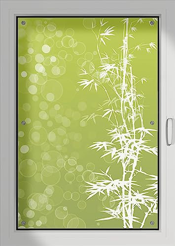 Wallario Lichtschutzbild, Dekorativer Sichtschutz Sonnenschutz 76 x 115 cm mit Motiv: Bambusmuster grün-weiß - Verdunklungsrollo ohne Bohren