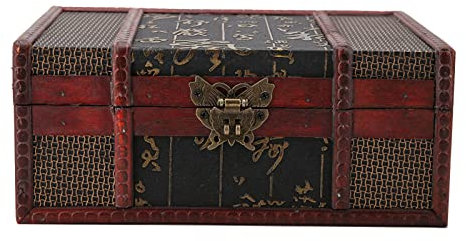 Xnferty Scatola per Scrigno del Tesoro in Legno Vintage Piccolo Rettangolo Scatole per Gioielli in Legno Antico Scatole Portaoggetti Baule Portaoggetti in Legno Rosso(Stile Cinese con Serratura)