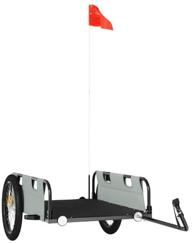 vidaXL Fahrradanhänger, Anhänger für Fahrrad, Lastenanhänger mit Reflektoren Flagge, Transportanhänger Radanhänger, Grau Oxford-Gewebe Eisen
