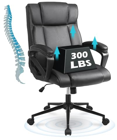 Ermnois Executive Office Chair with Thicken Armrest, Ergonomic Home Office Desk Chair with Lumbar Support, Upholstered PU Leather Computer Gaming Chair for Home/Office, Black