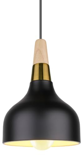 PETITES ECREVISSES Suspension Luminaire Moderne E27 Lustre Vintage Industrielle Lampes Plafonnier Intérieur Abat-jour en Métal et Bois Design pour Cuisine Chambre Café (Noir)