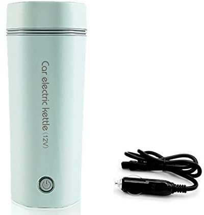 Felenny Tasse électrique de voyage portable 12 V 80 W Bouilloire électrique compacte de voyage avec doublure en acier inoxydable 304 pour eau chaude, café, thé, lait pour bébé/400 ml, opération à une