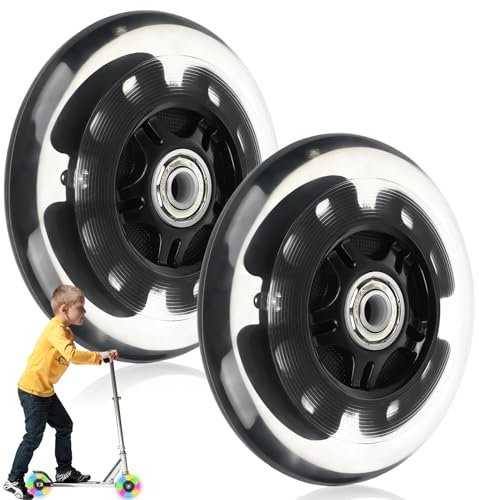 2 Stück 80mm LED Scooter Rollen 80mm Leuchtende Roller Rollen mit Kugellager Leuchtrollen Geeignet für alle Arten von Rollern (Schwarz)