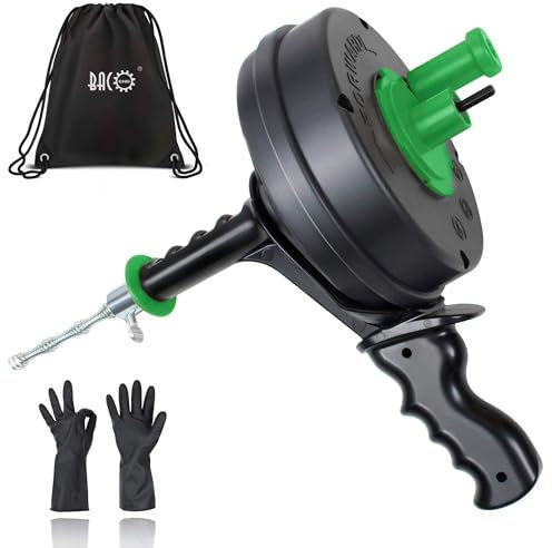 BACOENG Barrena de drenaje de 25 pies, serpiente de fontanería resistente con adaptador de taladro, uso manual o alimentado para obstrucciones de drenaje, inodoro, fregadero de ducha, viene con