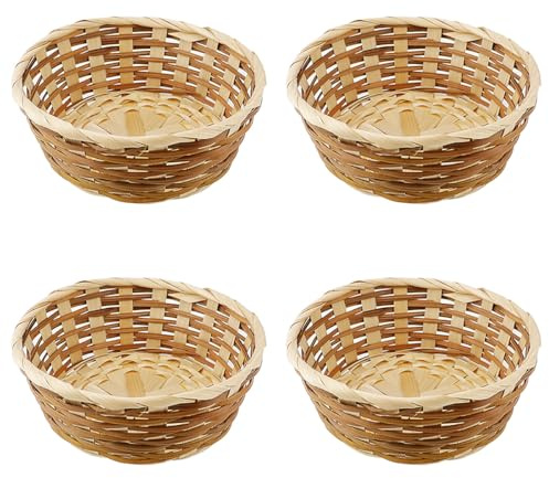 GYOTUU 4pcs Bamboo Bread Basket, Woven Basket, Round Gift Baskets, Natural Handmade Bamboo Fruit Basket, Steamed Bun Cake Basket for Shop Supermarket Restaurant Display Decor Home Storage