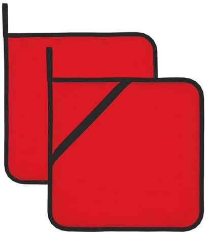 Lot de 2 maniques carrées résistantes à la chaleur Rouge 20,3 x 20,3 cm : tissus de qualité, anti-brûlure et faciles à nettoyer