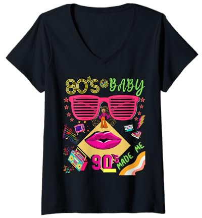 Damen Retro 80er Jahre Baby 90er Jahre Made Me Vintage 80er 90er Jahre für Damen Mädchen T-Shirt mit V-Ausschnitt