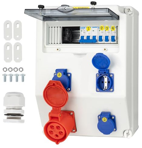 CHENGPI Coffret Électrique de Chantier,Répartiteur Mural,Distributeur de Courant Électrique avec Disjoncteur,5P CEE Prise et Schuko Prise,Distributeur de Puissance Consommée pour Ateliers et Usines