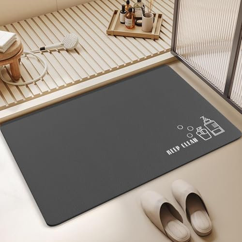 Siliget Bath Mat 60 * 40cm Quick Dry Non Slip Floor Mat Absorbent Magic Mat Kitchen Washable Carpet Toilet Anti Mould Dark Grey
