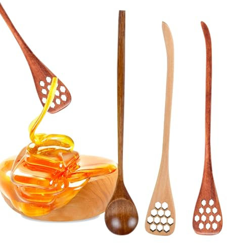 ETUCYNG Mestolo per miele in legno, bastoncino per mestolo per miele,Barattolo di miele Cucchiaio di miele Agitatore per miscelazione | Il barattolo di miele multifunzionale eroga eleganti cucchiai