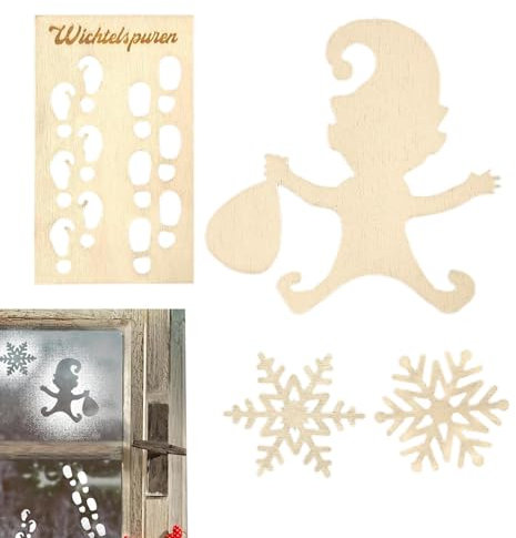 Wichtel-Schablonen-Set – Wichtel-Vorlage, Fußabdrücke, Handabdrücke, Schneeflocken-Schablone, Weihnachts-Wichtel-Tür-Zubehör, Hauswand-Wichtel-Schablone, Mal-Schablonen, Weihnachtsdekoration
