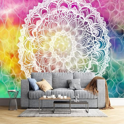 Bunte Wasserwellen Fototapete - Retro-Mandala - Größe 260X175Cm (Breite X Höhe) Wandtapete Tapete, Wandbild Wandtattoo Dekoration - Tapete, Kinderzimmer, Kindertapete