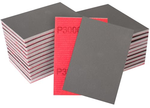 STEBRUAM 24 Spugne abrasive, Grana 3000 (70x100mm) - Carta Abrasiva in spugna per uso umido/asciutto