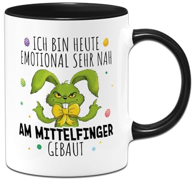 Tasse Ostern - Grinch Osterhase - Ich bin heute emotional sehr nah am Mittelfinger gebaut - Hasen Ostertasse lustig mit Spruch Ostergeschenk Erwachsene Männer, Frauen - Oster Geschenke (Schwarz)