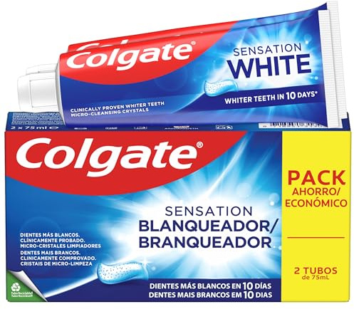 Pasta de dientes Colgate Sensation Blanqueador 2x75ml | Pasta de dientes Blanqueadora | Blanquea en 10 días | Con microcristales limpiadores activos | Prevención de manchas | Seguro para el esmalte