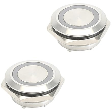 Powice 2X 25mm Taster Wasserdicht Momentaner Schalter Mit Rot LED Licht,Druckschalter Drucktaster 3A/12V/24V/220V,Geeignet für Autos, Zündanlagen, Türklingeln (Flacher Kopf)