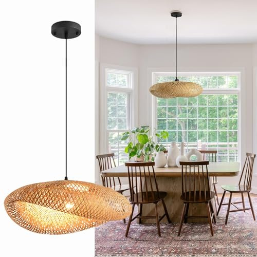 Boho Hängelampe Wohnzimmer, E27 Rattan Schlafzimmer lampe Hängend, Retro-Lichtstroh Lampe Esstisch, Weben Pendelleuchte Vintage, FüR Esszimmer, Teestube, Wohnzimmer, 60CM(Glühbirne nicht enthalten)