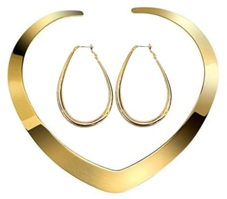 YANCHUN Klobige goldene Halskette, Statement-Halskette für Damen, zierliche Gold-Choker-Halsketten, klobige Kragen-Halsketten, ethnisch, großes Statement, afrikanischer Stamm, breiter Metall-Halsreif