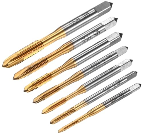 M METERXITY 1-Set Metric Thread Tap, HSS Titanium Coated M2 M2.5 M3 M3.5 M4 M5 M6 Straight Flute Right Hand Thread Screw Tapping Tool for Drilling/Milling Machines/CNC Machine Tools