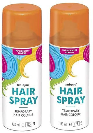Colorfull Temporary Hair Spray Kids/Adults Easy to Apply and Remove Color Dye for any Party and Occasions (Orange, Two Spray Bottle)