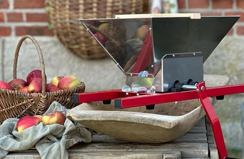 7L Manuelle Obstmühle Obsthäcksler Apfelpresse Fruchtmühle aus Edelstahl - Mühle mit Handkurbel für Äpfel, Beeren, Apfelsaft & Apfelwein