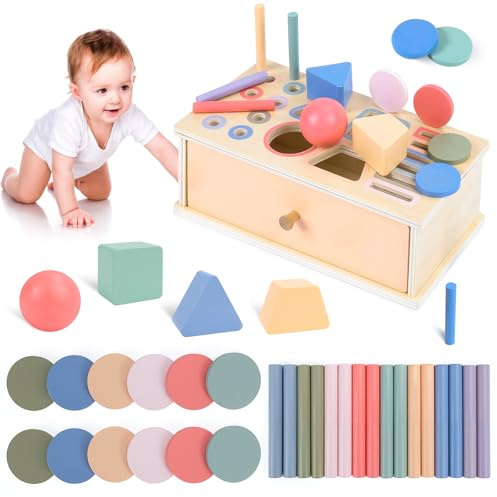 Kuvarix Montessori Spielzeug ab 1 2 3 Jahr, Holzspielzeug Kinder Farbe Sortierspiel, 3-in-1 Kinderspielzeug Motorikspielzeug Baby Sensorik Kleinkind Spielzeug 1 Jahr Geschenk für Jungen Mädchen