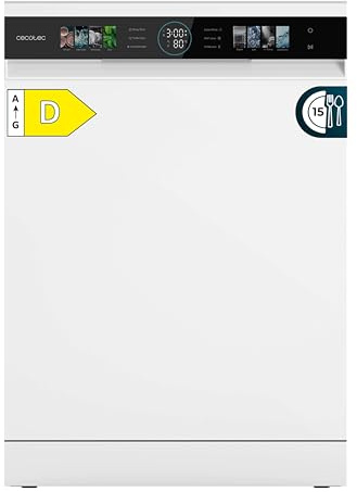 Cecotec Lavavajillas Compacto de 60cm Bolero Aguazero 6320 D, 1900W, 15 Cubiertos, 8 Programas, Pantalla FullColor XXL, Smart Wash, UV Light, Turbo Dry+, AutoClean, Media Carga, Delay Start, ChildLock