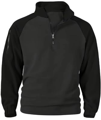 Generico Felpa Uomo Senza Cappuccio Manica Lunga Patchwork Felpa Collo Alto con Zip 1/4 Leggera Sweatshirt Invernale da Lavoro Tattico Pullover Basic Lupetto Pesante Cargo Sweatshirts