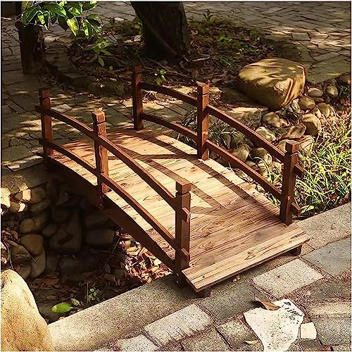 Kit ponte da giardino in legno, passerella ad arco da 1,4 m, per cortile e piccole insenature, passerella esterna con binari di sicurezza, perfetto per stagni di pesci e giardini paesaggistici