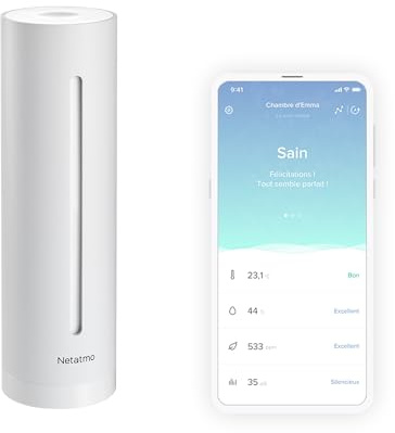 Netatmo Smart Inomhus Luftkvalitetsmätare, CO2-sensor, Temperatur, Fukt, Ljud - Kontroll av Hemmiljö, Hälsosammare Luft Inomhus, Automatiska Larm och Aviseringar - Vit - Begränsad upplaga - NHC-EC