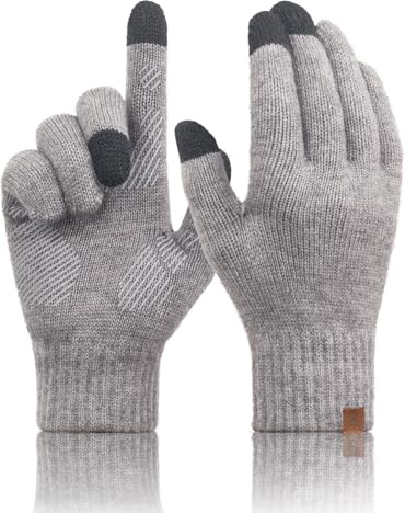 TRENDOUX Handskar herr och dam vinter: Unisex termiska vinterhandskar med pekskärm, varm merino ull elastiska termiska handskar för kallt väder för utomhus, löpning, vandring, GRÅ, M