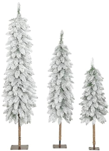HOMCOM Set of 3 Pencil Flocked Christmas Tree Slim Downswept 3ft 4ft 5ft | with Metal Stand, Fire-Resistant, Xmas Tree, for Home Office Decor