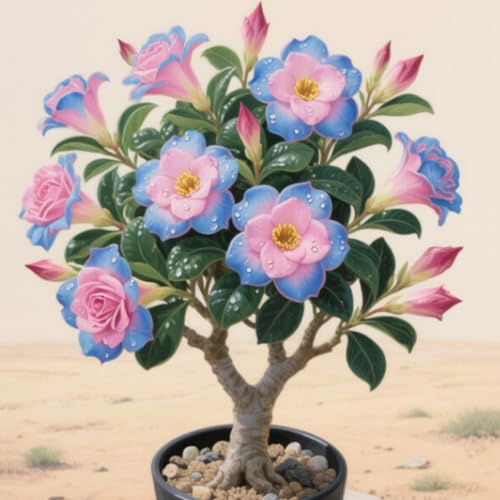 Rizomas de rosa del desierto. Hojas altas y grandes. ideal para embellecer el paisaje.Tolera el frío.（NVNJHJN）.-1 Rizomas-C