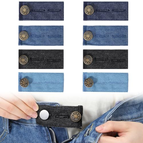 Quilax 8 Stück Verstellbare Hosenbunderweiterung,Elastische Knopfverlängerung,Knopfverlängerung für Damen und Herren,Elastische Hosenbunderweiterung,für Werdende Mütter,Hosen,Kleid,Jeans