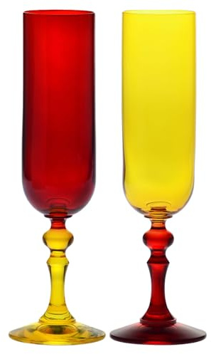 Krosno – Farbige Champagner- & Prosecco-Gläser – 2 x 220 ml – Bubble Kollektion – Rot-Gelb – Bleifreies Kristall – Handbemalt
