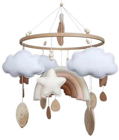 Baby Mobile Regenbogen – Boho Filz Mobile fürs Babybett | Neutrale Babyzimmer Deko | Wolken & Sterne Mobile | Handgemacht | Geschenk für Junge & Mädchen | Rainbow Crib Hanging Mobile