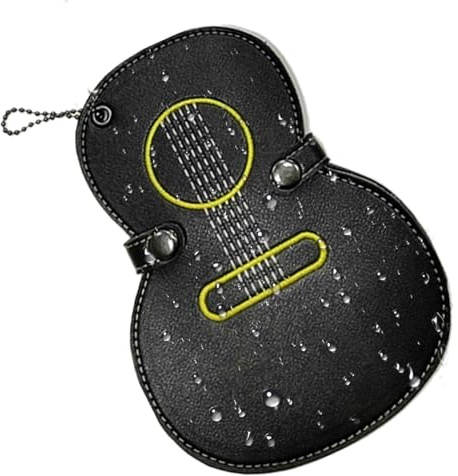 Plektrumhållare, 17 fack plektrum förvaringsorganisatör – PU-läder nyckelring gitarrformat plektrumfodral | för elektrisk bas ukulele spelare, Svart, Refer to description, Unisex