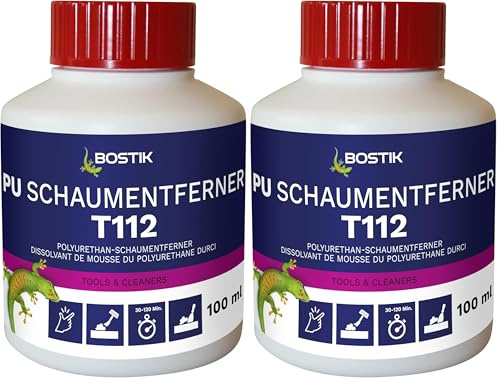 BOSTIK Eliminador de espuma de poliuretano T112 – disolvente soluble en agua, detergente altamente eficaz, listo para usar con práctico aplicador, disuelve y elimina la espuma de poliuretano