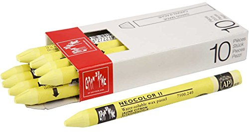 Caran d'Ache NEOCOLOR II 240 ZITRONENGELB/LEMON YELLOW (7500.240) / Pastelle 10 Stück (1er Pack)/ aus Wasservermalbarem Wachs/Für Papier Karton Glas Holz Leder Stoff Stein