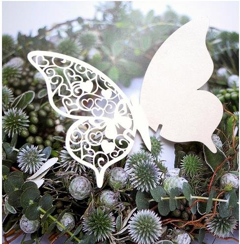 100 farfalle Segnaposto segnabicchiere BIANCA PERLATA bomboniera matrimonio segnatavolo