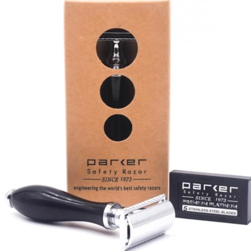 Parker Safety Razor 111B Ebony Griff Double Edge Safety Razor & 5 Premium Double Edge Blades Schwarz