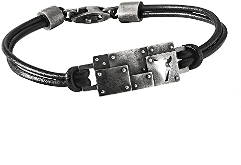 cai Herren Armband 925/- Sterling Silber 21cm Leder ohne Stein Silbergrau 132260265-21