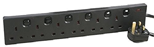 PRO ELEC 6 Gang Switched Extension Lead 5m UK Power Strip 13A Black | Power up to 6 devices independently with individually switched sockets and a convenient 5m cable.