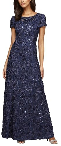Alex Damen Langes Rosettenkleid aus Spitze mit Flügelärmeln Kleid für besondere Anlässe (1er Pack)