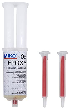 Miko® 2K Epoxidharz Klebstoff, 5 Minuten Verarbeitungszeit, 25 ml, inkl. 2 Tüllen für Metall, Beton, Holz, Glas, Kunststoff, Keramik, Graphit, Industriekleber, einfache Anwendung